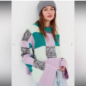 For Love & Lemons Revolve Finley Chunky Retro 80’s check sweater women size XS